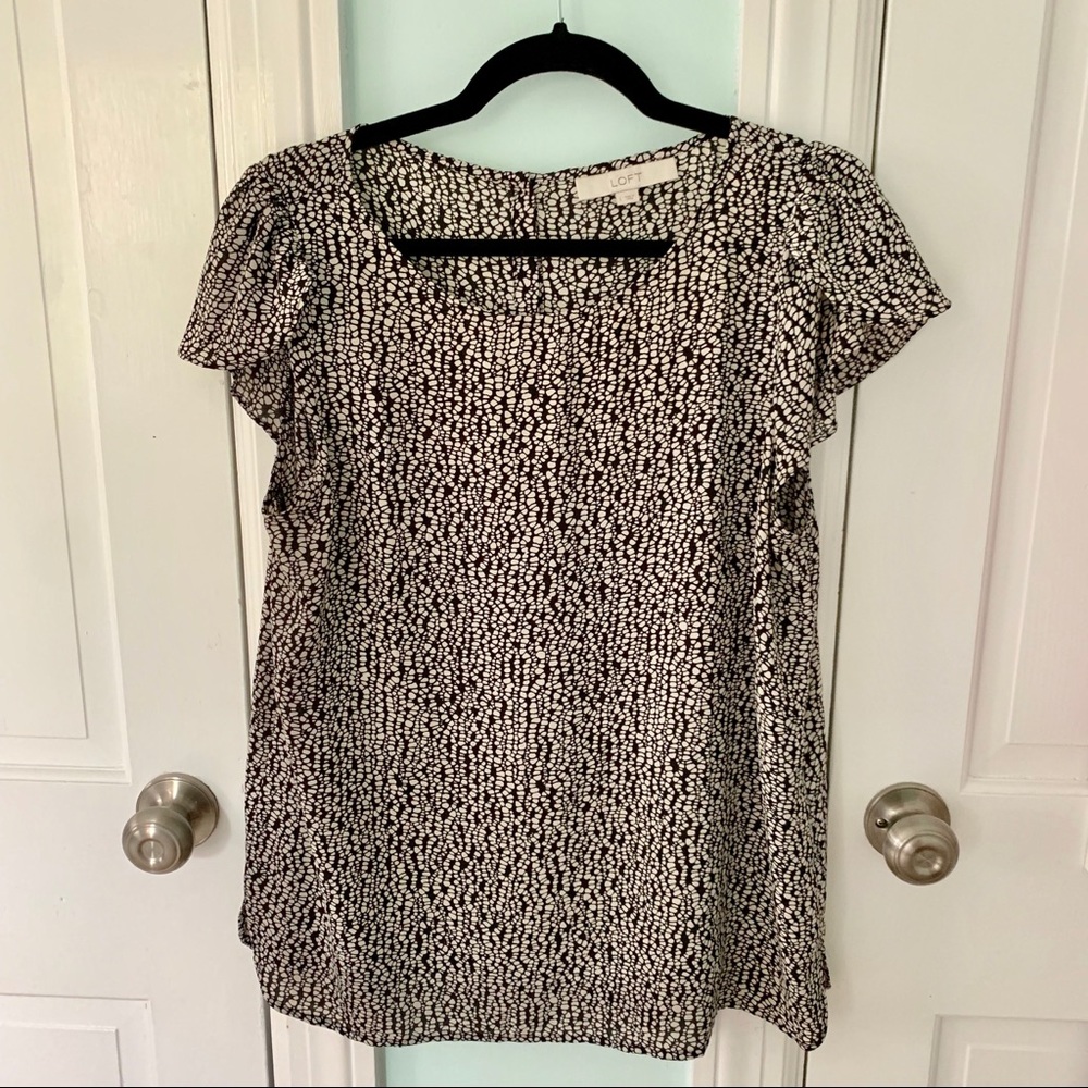 Loft Black and White Ruffle Blouse